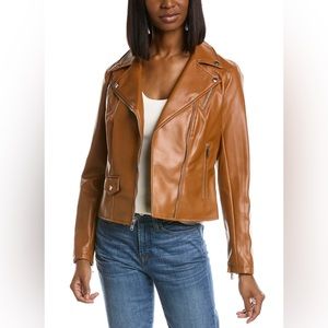 NWT SAM EDELMAN• Moto Jacket in Vegan Leather, Light Brown, Size Medium